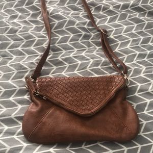 Basket weave purse/ clutch in a cognac color